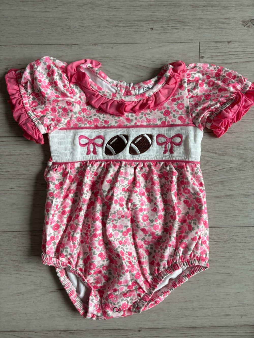 Pink Football Bubble Romper Size 12 Months NWOT